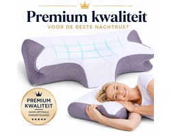 EnjoyGoods® Orthopedisch Hoofdkussen – Nekkussen – Anti-Snurk Kussen – Gijs/Wit – Nekklachten & Nekpijn Verlichting – Zijslaper Hoofdkussen Volwassenen – Verkoelend Slaapkussen – Vlinderkussen Ergonomisch – Ademend Traagschuim Kussen - Vlinderkussen