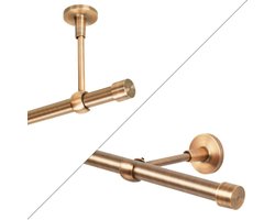 Enkele Gordijnroede 19mm Koper Antiek - Wand- en Plafondmontage Inclusief Eindkappen
