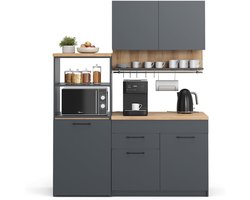 Enkele keuken met uittrekbare tafel en opbergruimte - Antraciet/Artisan Eiken - 160 cm