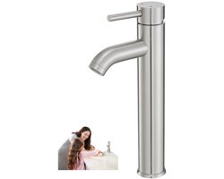 Enkelgats boven-platform wastafelkraan - 295mm - Enkelgats warm en koud kraan - Glazen wastafelkraan - Keramische wastafelkraan - Wastafelkraan - Chroom moderne hoge badkamerkraan - Wordt geleverd met 3/8" schroefdraad warm en koud water toevoerslang