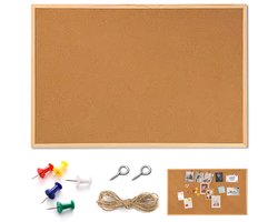 Enkelzijdig kurkbord - Maat S - 20 x 30 cm - Wandmontage mogelijk - Houten frame - Kurkbord - Prikbord - Memobord - Fotowand - Vision board - Kurk prikbord - Mededelingenbord - DIY houten bord - Inclusief spijkers en touw - Berichtenforum - Fotobord