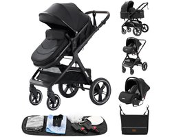 Enkilight-kinderwagen 3 in1 Khaki - baby wagen - baby stroller - baby buggy combi -opvouwbaar - Incl. draagbare mand + autostoel - omkeerbare hoge zitplaats - verstelbare zonnescherm luifel - t/m 3 jaar - Kleur Khaki - schokabsorberende dempers