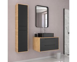 Ensemble Meuble Lave Mains décor Bois 41x50x22cm + Miroir - SMALLY WOOD