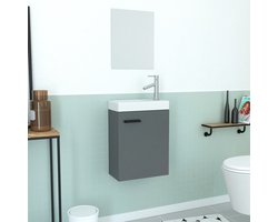 Ensemble Meuble Lave Mains Gris 41x50x22cm + Miroir - SMALLY GREY