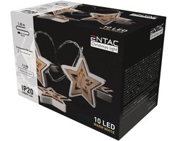 Entac Kerstverlichting LED Houten Sterren - 1.65m - 10 Lichtjes - Inclusief Batterijen - Lichtslinger - Warm Wit Licht