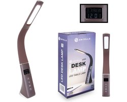 Entello LED Bureaulamp Dimbaar - 3 Lichtkleuren - 5 Dimniveaus - Nachtlamp - Bedlamp - Tafellamp - Werklamp - Bruin - 5W