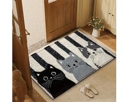 Entree Mat 40×60 cm – Kattenprint in Zwart, Grijs & Wit – Antislip – Decoratieve Deurmat voor Keuken, Badkamer & Slaapkamer