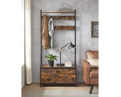 Entree meubel met bank – kapstok met 9 haken & opbergplank – industriële garderobebank voor gang en slaapkamer (roestbruin & zwart)