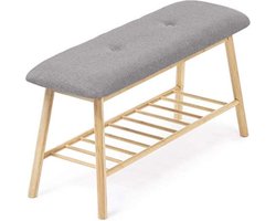 Entreebank met gevoerde bamboe stof lichtgrijs