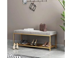 Entreebank met opbergruimte - Schoenenbank fluweel - Schoenen opbergen - Sterk metalen frame - 80x35x45cm - Grijs