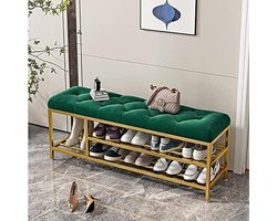 Entreebank met Opbergruimte - Schoenenbank Halbank - Schoenen Opbergen - Fluwelen Zitting - 80x30x46cm - Groen