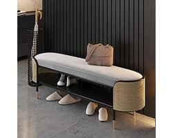 Entreebank met Opbergruimte - Schoenenbank Halmeubel - Schoenen Opbergen - Fluwelen Zitting - 80x43x45cm - Goudkleurig