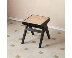 Entreebank met rotan - Halbank zitting - Schoenen wisselen - Massief houten poten - 86x45cm - Zwart