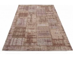 Enzo 12 - Vintage patchwork vloerkleed in Licht bruin