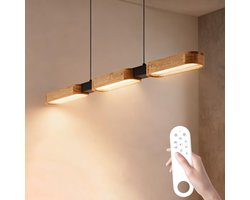 Epochglo Eetkamer Hanglamp met Afstandsbediening - Hout LED Eetkamerlamp Ø90 cm - In Hoogte Verstelbaar - 25W 1875LM - Dimbaar 3000K-6500K - Nachtlampstand - Geheugenfunctie - Voor Eettafel, Woonkamer, Slaapkamer