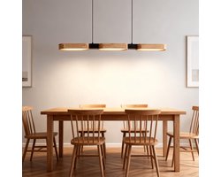 Epochglo LED Hanglamp Hout met Afstandsbediening - Moderne Eetkamerlamp Ø90 cm - In Hoogte Verstelbaar - 25W 1875LM - Dimbaar 3000K-6500K - Nachtlampstand - Geheugenfunctie - Timer - Voor Eettafel, Woonkamer, Slaapkamer