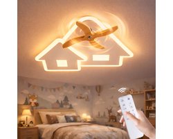 EpochGlo LED Kinder Plafondlamp Dimbaar 28W – Huis Ontwerp met Draaibare Vleugel – Afstandsbediening, Nachtlamp & Timer – 3000K-6500K – Plafondverlichting voor Kinderkamer, Babykamer, Slaapkamer – Wit