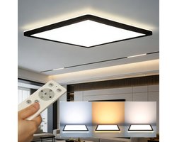 EpochGlo LED Plafondlamp Dimbaar met Afstandsbediening en Memory Functie – Ultra Plat Design met Achtergrondverlichting – 24W, 2400 Lumen – Vierkant 30 cm – Zwart – IP44