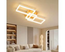Epochglo LED Plafondlamp Houtlook - Modern Geometrisch Design - 79x40x12 cm - 48W, 4800 Lumen, Dimbaar met Afstandsbediening, Nachtlampje en Timer - Voor Woonkamer en Slaapkamer
