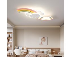 Epochglo LED Plafondlamp Kinderkamer - Regenboogwolken Design (62cm) met Kleurrijk Lintje - 40W 3400LM Extra Helder - Dimbaar (3000K-6000K) - Afstandsbediening, Nachtlampje & Timer - Dromerige Slaapkamerlamp voor Meisjes & Jongens