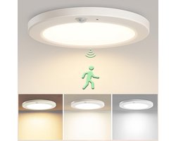 Epochglo LED Plafondlamp met Bewegingssensor - 15W, 1500 Lumen, 3 Modi & CCT (3 Kleuren), Ø19CM, IP44 Waterdicht, Opbouw Montage, Instelbare Schakeltijd (30s/60s/120s) - Sensorlamp voor Hal, Garage, Trappenhuis en Buiten