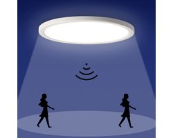 Epochglo LED Plafondlamp met Bewegingssensor - 18W, 1800 Lumen, Microgolfsensor (Radar), 3 Lichtmodi, Instelbare Timer (30s/120s/180s) - IP44 Waterdicht, Ultraplat Design (Ø22cm) - Wit - Voor Hal, Badkamer, Garage en Berging