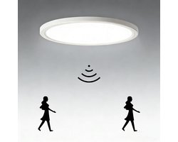 Epochglo LED Plafondlamp met Bewegingssensor - 18W, 1800 Lumen, Mikrogolf Sensor, 3 Werkmodi, Instelbare Schakeltijd (30s/120s/180s) - IP44 Waterdicht, Ultra Plat Design (Ø22cm) - Wit - Badkamerverlichting & Badkamerlamp