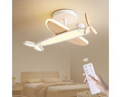 Epochglo LED Plafondlamp Modern voor Kinderkamer & Slaapkamer - Vliegtuig Design (53cm) met Houten Propeller - Draaibare en Bewegende Propeller - 40W 3800LM - Dimbaar (3000K-6000K) - Plafonniere met Afstandsbediening, Nachtlampje & Timer