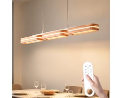 Epochglo Moderne LED Hanglamp met Geheugenfunctie, Timer & Nachtlampje - Lineaire Massief Houten Eettafel Lamp (100cm) - 50W 4800LM - In Hoogte Verstelbaar - Dimbaar met Afstandsbediening (3000K-6500K) - voor Eetkamer, Kookeiland & Kantoor