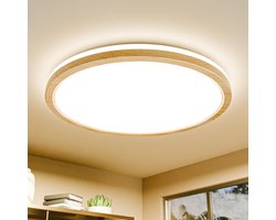 Epochglo Moderne LED Plafondlamp met Houtnerf - 24W, 2400 Lumen - 4000K Neutraal Wit - IP44 Waterdicht, Ultraplat Design (Ø30cm) - Licht Hout & PC - Wandbediening - Flikkervrij - Plafonnière voor Badkamer, Hal, Woonkamer en Keuken