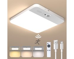 Epochglo Oplaadbare LED Plafondlamp met Bewegingssensor - Microgolfsensor (Radar) - USB Oplaadbaar - 3 Kleurtemperaturen (3000K/4500K/6000K) - Magnetische & Dimbaar - Met Afstandsbediening - Plafonnière voor Hal, Gang, Zolder & Trappenhuis - Wit