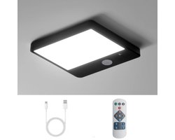 Epochglo Oplaadbare LED Plafondlamp met Bewegingssensor - Microgolfsensor (Radar) - USB Oplaadbaar - 3 Kleurtemperaturen (3000K/4500K/6000K) - Magnetische & Dimbaar - Met Afstandsbediening - Plafonnière voor Hal, Gang, Zolder & Trappenhuis - Zwart