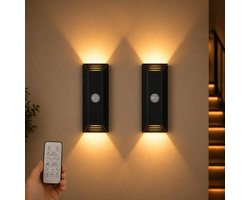 Epochglo Oplaadbare LED Wandlamp met Bewegingssensor - Draadloos op Batterij (5200mAh) - Up & Down Light Lichtsnoer - 3 Lichtkleuren (2800K/4000K/6000K) - Automatische Nachtlamp & Sensorlamp met Afstandsbediening - Zwart