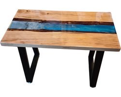 Epoxy Rivier Tafel – Hout met Blauw Epoxy – Handgemaakt – Industrieel Design