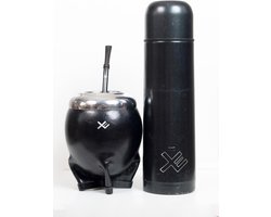 EquisMate - Yerba Mate thee - Thermosbeker - Keramische Kalebas - Bombilla - Zwart