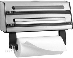 Equivera 3-Weg Snijder Dispenser voor Folie en Keukenrol Roestvrij Staal Zilver / Zwart
