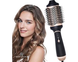 Equivera 4-in-1 volume-haardroger 1000 W - Verwarmde haarborstel met 3 temperaturen en 2 luchtstromen - Ronde verwarmde borstel voor het drogen, gladmaken, volume en stylen Haardroger Met Borstel