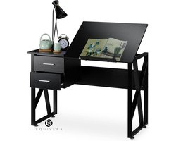 Equivera Bureau kantelbaar verstelbaar werkoppervlak laptoptafel - HBD 75x110x55 cm zwart - ergonomisch ontwerp auto tafeltje kind