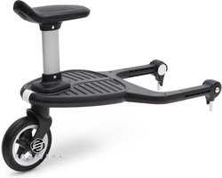 Equivera Comfort meerijdplankje - compatibel met kinderwagen buggy board - verwijderbaar zitje - peuters - zitten of staan - flexibele positie - zwart. Meerijdplankje