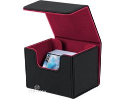 Equivera Deck Box voor MTG-kaarten - Card Deck Box - Geschikt voor 100+ enkele kaarten - Card Deck Holder voor TCG-kaarten - PU lederen Deck Box - Opbergdoos - Zwart en rood
