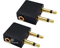 Equivera Dubbele 3.5mm Mannelijke naar 3.5mm Vrouwelijke AUX Audio Jack Adapter Converter - Hoofdtelefoon Vliegtuig - Gebruik op Vluchten - Individueel Vliegtuig adapter