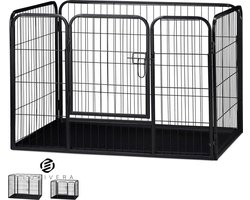 Equivera Hoog metalen puppyren met bodem voor kleine hondjes, konijnen en welpen - binnen - 70cm x 108cm x 73cm - zwart Puppyren
