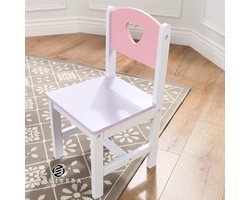 Equivera Houten tafel met 2 stoelen en opbergbakken voor kinderslaapkamer - Wit en pastelkleuren - KidKraft 26913 Heart Set auto tafeltje kind