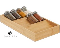 Equivera Kruidenrek liggend 3 plankjes HBD: 5 x 20 x 38 cm kruiden organizer voor keukenlade - natuurlijke kruidenhouder