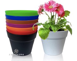 Equivera Kunststof bloempot, 16 cm, 8 stuks, matte plantenpot van kunststof, voor balkon, kantoor, interieur, decoratie (multicolor)