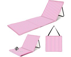 Equivera Opvouwbare Strand Sun Mat met verstelbare rugleuning en kostbaarheden pocket - Lichtgewicht en draagbaar - Roze strandmat met rugleuning