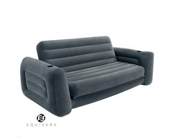 Equivera Slaapbank 66552 - formaat 203 x 231 x 66 cm - comfortabel - grijze stof Opblaasbare zetel