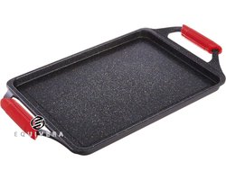 Equivera Titanium grillplaat 43 x 25 cm - inductie-grillpan voor alle warmtebronnen - afneembare siliconen handgrepen - zwart aluminium - antiaanbaklaag van 5 mm grillplaat inductie