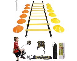 Equivera Voetbal Kick Trainer Solo Training 1 x 6 Meter Behendigheidsladder 12 Schijf Kegels Snelheid en Behendigheid Trainingsspellen
