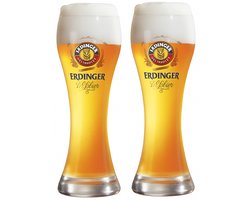 Erdinger Bierglazen Weizen - Set van 2 glazen - Perfect voor tarwebier en schuimige bieren - Vaatwasserbestendig - Helder glas - 500 ml per glas - Glas - 85 x 248 mm - Glaswerk - Bierglazen